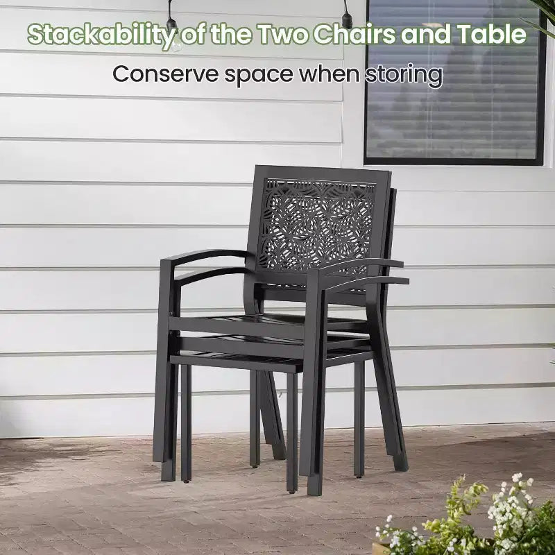 EROMMY Outdoor Bistro Set for 2, Stackable Modern Porch Furniture Set,Waterproof Patio Furniture Set w/2 Chairs 1 Coffee Table