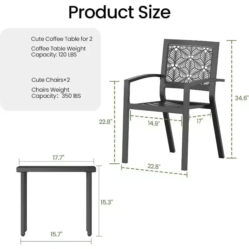 EROMMY Outdoor Bistro Set for 2, Stackable Modern Porch Furniture Set,Waterproof Patio Furniture Set w/2 Chairs 1 Coffee Table
