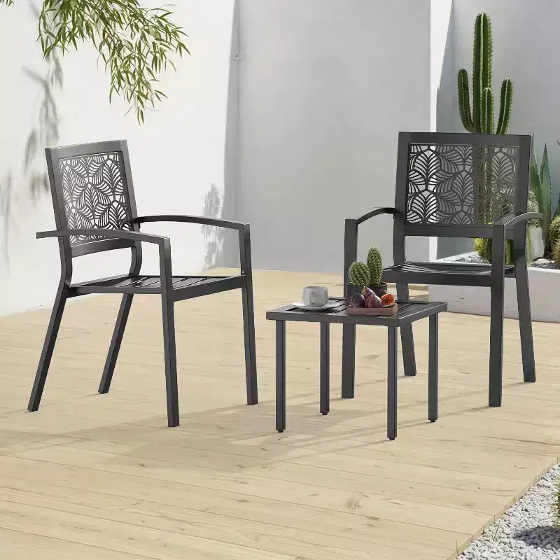 EROMMY Outdoor Bistro Set for 2, Stackable Modern Porch Furniture Set,Waterproof Patio Furniture Set w/2 Chairs 1 Coffee Table