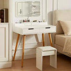 Okak Modern Vanity Desk with Removable Mirror, 3 Color Modes Adjustable Makeup Desk, Dressing Table for Living Room, Bedroom, White