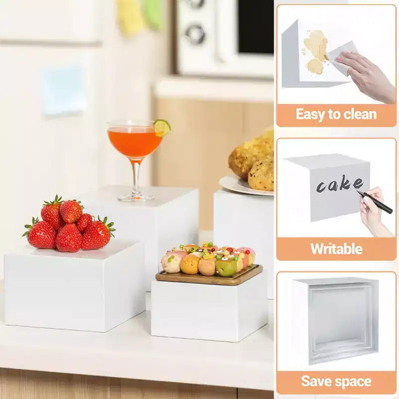 6Pcs Buffet Risers Set (Size 6,7,8,9,10,11), Food Risers for Buffet Table, Acrylic Display Stand Shelf for Dessert, Cube Boxes Nesting Risers