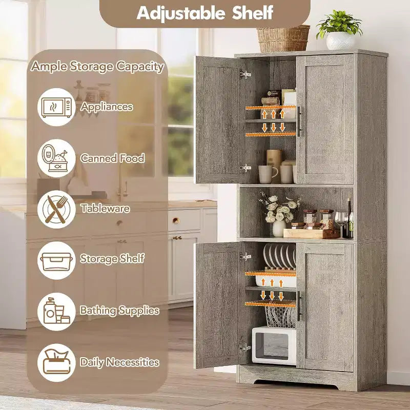 70'' Tall Kitchen Pantry Cabinet,Modern Kitchen Hutch with Microwave Stand & Adjustable Shelves,Ideal for Dining Room, Bathroom