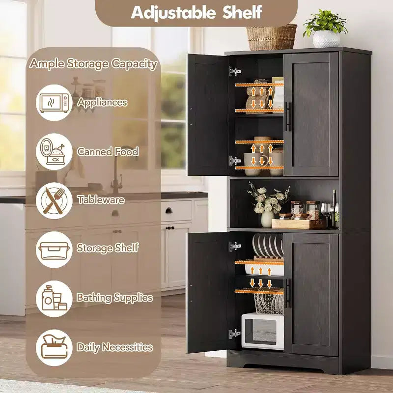 70'' Tall Kitchen Pantry Cabinet,Modern Kitchen Hutch with Microwave Stand & Adjustable Shelves,Ideal for Dining Room, Bathroom