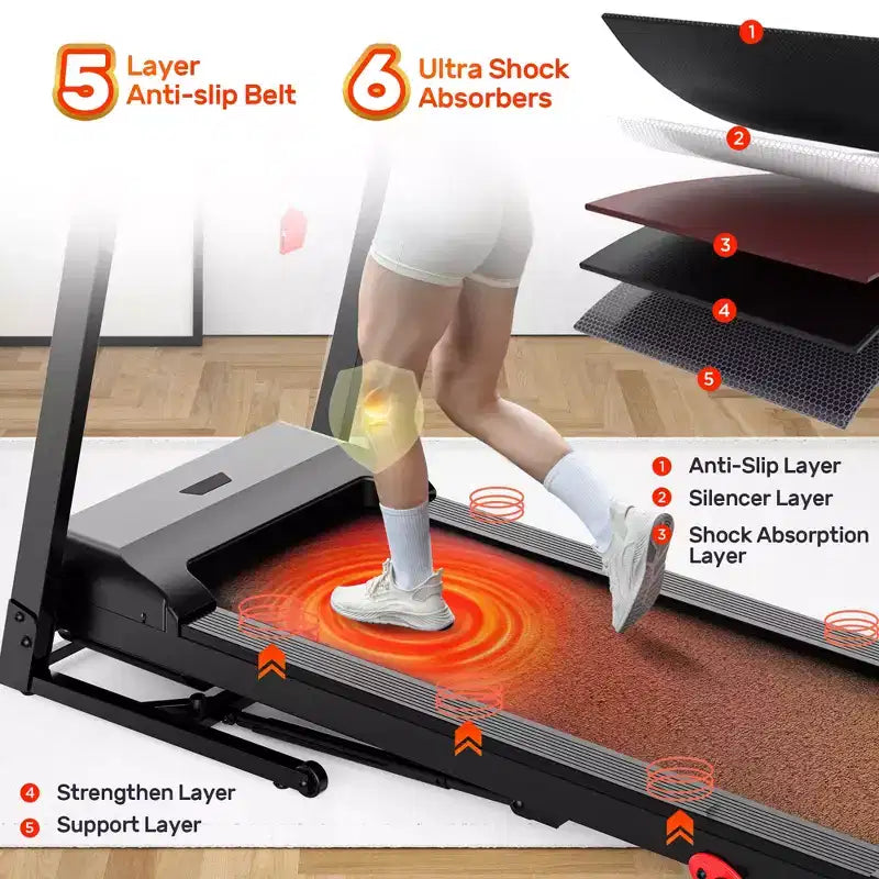 Inclined Treadmill w/ 300lb Capacity,3.75HP Folding Treadmill for Home,71 Program,APP Control,7.5MPH,HiFi Speaker,Shock-Absorbing, Knee Strap Gift