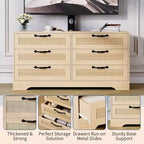 47.2 Inch Natural 6-Drawer TV Stand, Rattan Weave Entertainment Center for 32-85 Inch TVs, for Living Room, Easy Assembly
