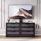 47.2 Inch Natural 6-Drawer TV Stand, Rattan Weave Entertainment Center for 32-85 Inch TVs, for Living Room, Easy Assembly