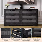 47.2 Inch Natural 6-Drawer TV Stand, Rattan Weave Entertainment Center for 32-85 Inch TVs, for Living Room, Easy Assembly