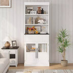 70 Tall Storage Cabinet, Semi-Open Storage with Drawer, 2 Glass Doors - 3 Adjustable Shelves, Versatile Floor, Kitchen Pantry Cabinet for Room
