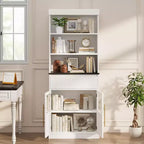 70 Tall Storage Cabinet, Semi-Open Storage with Drawer, 2 Glass Doors - 3 Adjustable Shelves, Versatile Floor, Kitchen Pantry Cabinet for Room