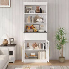 70 Tall Storage Cabinet, Semi-Open Storage with Drawer, 2 Glass Doors - 3 Adjustable Shelves, Versatile Floor, Kitchen Pantry Cabinet for Room