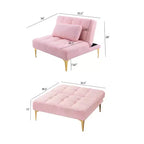 MAYEERTY Comfortable Teddy Fabric Futon Single Sofa Gold Metal Legs, Foam & Spring for Living Room Pink