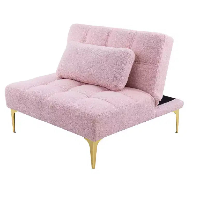 MAYEERTY Comfortable Teddy Fabric Futon Single Sofa Gold Metal Legs, Foam & Spring for Living Room Pink