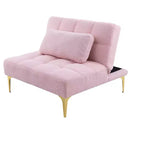 MAYEERTY Comfortable Teddy Fabric Futon Single Sofa Gold Metal Legs, Foam & Spring for Living Room Pink