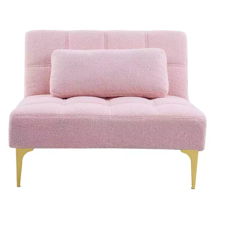 MAYEERTY Comfortable Teddy Fabric Futon Single Sofa Gold Metal Legs, Foam & Spring for Living Room Pink