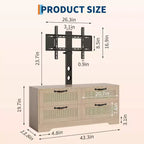 Rattan 4-Drawer TV Stand, Farmhouse Style for 70-Inch TVs, for Living Room, Easy Assembly