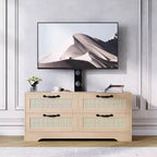 Rattan 4-Drawer TV Stand, Farmhouse Style for 70-Inch TVs, for Living Room, Easy Assembly