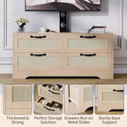 Rattan 4-Drawer TV Stand, Farmhouse Style for 70-Inch TVs, for Living Room, Easy Assembly
