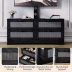 Rattan 4-Drawer TV Stand, Farmhouse Style for 70-Inch TVs, for Living Room, Easy Assembly
