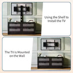 Rattan 4-Drawer TV Stand, Farmhouse Style for 70-Inch TVs, for Living Room, Easy Assembly