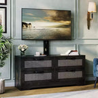Rattan 4-Drawer TV Stand, Farmhouse Style for 70-Inch TVs, for Living Room, Easy Assembly
