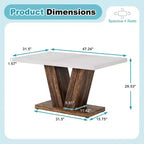 TUYOHW Farmhouse Dining Table for 4-6,Rectangular Kitchen Table with 1.57 Thick Top & Triangle Support,47.2 L,White+Brown