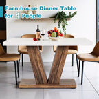 TUYOHW Farmhouse Dining Table for 4-6,Rectangular Kitchen Table with 1.57 Thick Top & Triangle Support,47.2 L,White+Brown