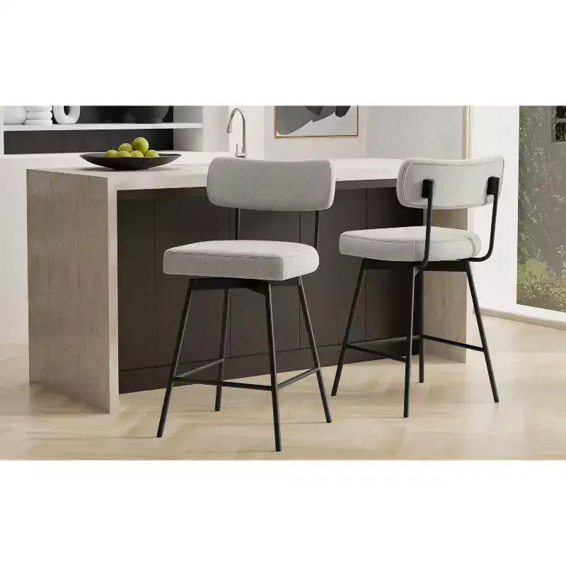 Meredith Contemporary Modern Swivel Counter Height Stool (Set of 2) in Polyester Linen