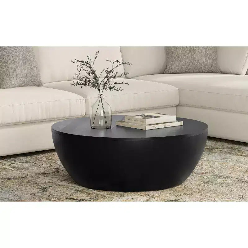 Keystone 34 inch Wide Solid Mango Modern Industrial Drum Coffee Table, Assembled