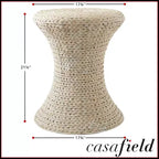 Casafield Hourglass Accent Table - Whitewash White, Water Hyacinth Side Table, Woven Boho Wicker End Table for Living Room, Bedroom, Entryway