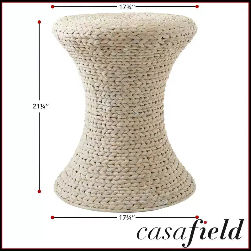 Casafield Hourglass Accent Table - Whitewash White, Water Hyacinth Side Table, Woven Boho Wicker End Table for Living Room, Bedroom, Entryway