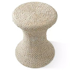 Casafield Hourglass Accent Table - Whitewash White, Water Hyacinth Side Table, Woven Boho Wicker End Table for Living Room, Bedroom, Entryway