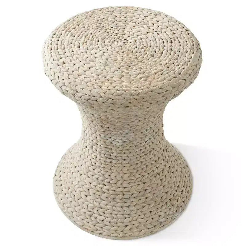 Casafield Hourglass Accent Table - Whitewash White, Water Hyacinth Side Table, Woven Boho Wicker End Table for Living Room, Bedroom, Entryway