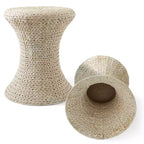 Casafield Hourglass Accent Table - Whitewash White, Water Hyacinth Side Table, Woven Boho Wicker End Table for Living Room, Bedroom, Entryway