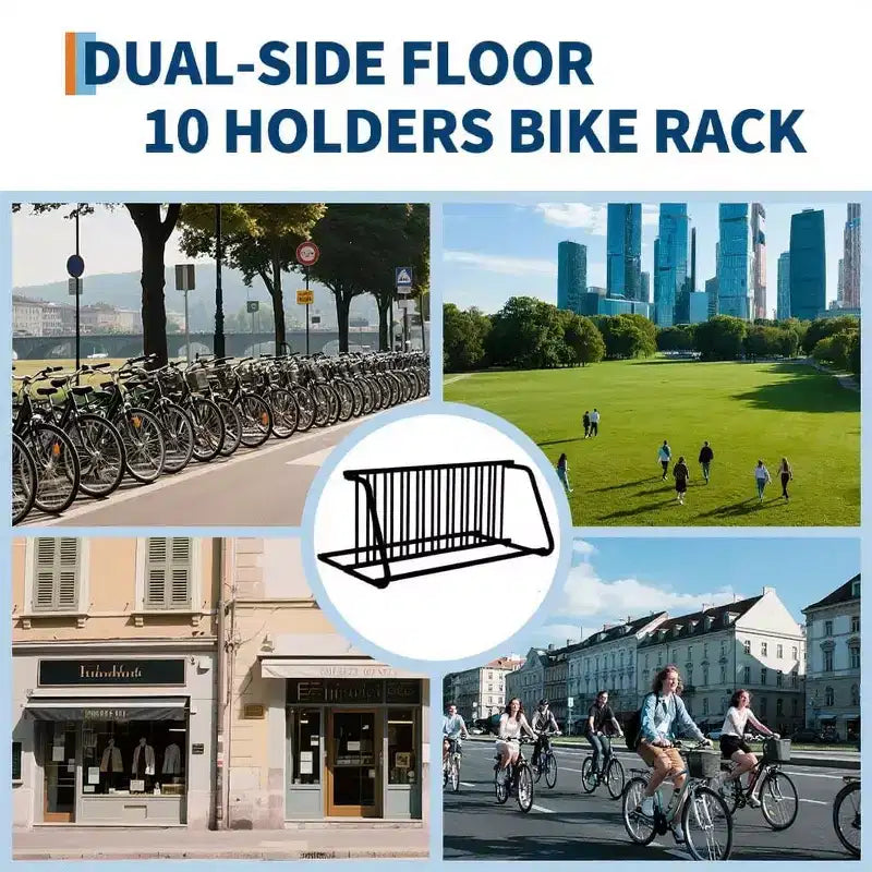 Commercial Heavy Duty Bike Rack  10-Bike Freestanding Grid Storage Stand, Steel Organizer for Garage, School, Store, Outdoor, Black