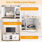 55 Double Litter Box Enclosure for 2 Cats, TV Stand, Waterproof Easy-Clean Surface, Cabinet Buckles & Storage Grooves, Pet Furniture for Living Room