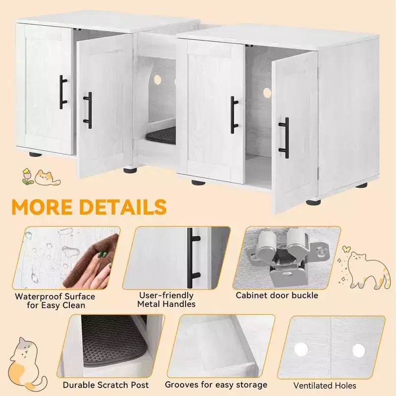 55 Double Litter Box Enclosure for 2 Cats, TV Stand, Waterproof Easy-Clean Surface, Cabinet Buckles & Storage Grooves, Pet Furniture for Living Room