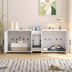 55 Double Litter Box Enclosure for 2 Cats, TV Stand, Waterproof Easy-Clean Surface, Cabinet Buckles & Storage Grooves, Pet Furniture for Living Room