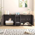 55 Double Litter Box Enclosure for 2 Cats, TV Stand, Waterproof Easy-Clean Surface, Cabinet Buckles & Storage Grooves, Pet Furniture for Living Room