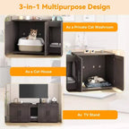 55 Double Litter Box Enclosure for 2 Cats, TV Stand, Waterproof Easy-Clean Surface, Cabinet Buckles & Storage Grooves, Pet Furniture for Living Room
