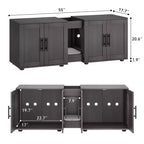 55 Double Litter Box Enclosure for 2 Cats, TV Stand, Waterproof Easy-Clean Surface, Cabinet Buckles & Storage Grooves, Pet Furniture for Living Room