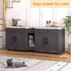 55 Double Litter Box Enclosure for 2 Cats, TV Stand, Waterproof Easy-Clean Surface, Cabinet Buckles & Storage Grooves, Pet Furniture for Living Room