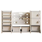 Toy Storage Organizer for Kids, 8 Removable Bins, 4-Tier Bookshelf, 2 Cabinets, Multi-Purpose Children's Shelf for Playroom