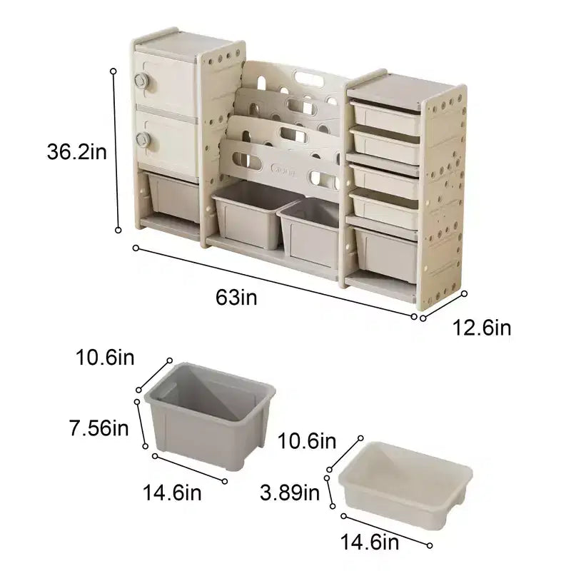 Toy Storage Organizer for Kids, 8 Removable Bins, 4-Tier Bookshelf, 2 Cabinets, Multi-Purpose Children's Shelf for Playroom