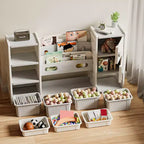 Toy Storage Organizer for Kids, 8 Removable Bins, 4-Tier Bookshelf, 2 Cabinets, Multi-Purpose Children's Shelf for Playroom