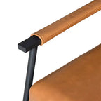 Accent Chair, Mid-Century Modern, Brown Faux Leather, Padded High Backrest, Metal Frame, Wood Armrests, for Living Room Bedroom Office