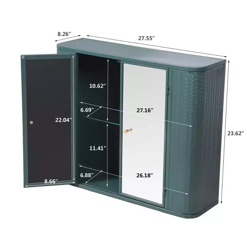 Wall-Mounted Bathroom Vanity with Mirror, Two Mirrored Doors,and Open Shelves; Style Metal Frame Storage Cabinet with Open Compartments