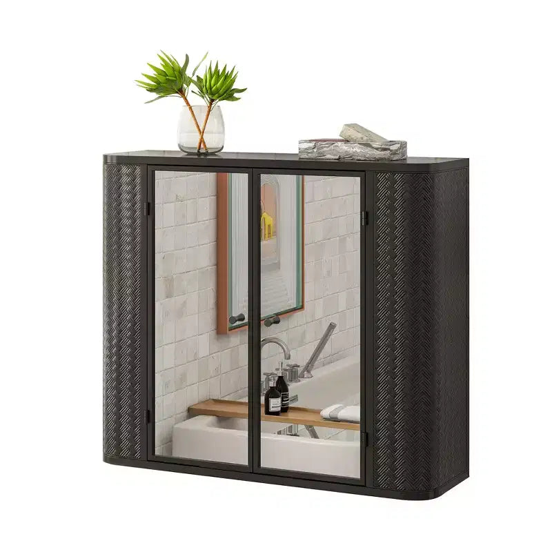 Wall-Mounted Bathroom Vanity with Mirror, Two Mirrored Doors,and Open Shelves; Style Metal Frame Storage Cabinet with Open Compartments