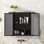 Wall-Mounted Bathroom Vanity with Mirror, Two Mirrored Doors,and Open Shelves; Style Metal Frame Storage Cabinet with Open Compartments