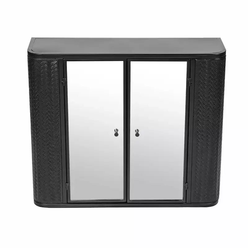 Wall-Mounted Bathroom Vanity with Mirror, Two Mirrored Doors,and Open Shelves; Style Metal Frame Storage Cabinet with Open Compartments