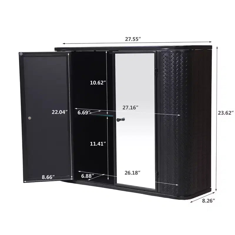 Wall-Mounted Bathroom Vanity with Mirror, Two Mirrored Doors,and Open Shelves; Style Metal Frame Storage Cabinet with Open Compartments